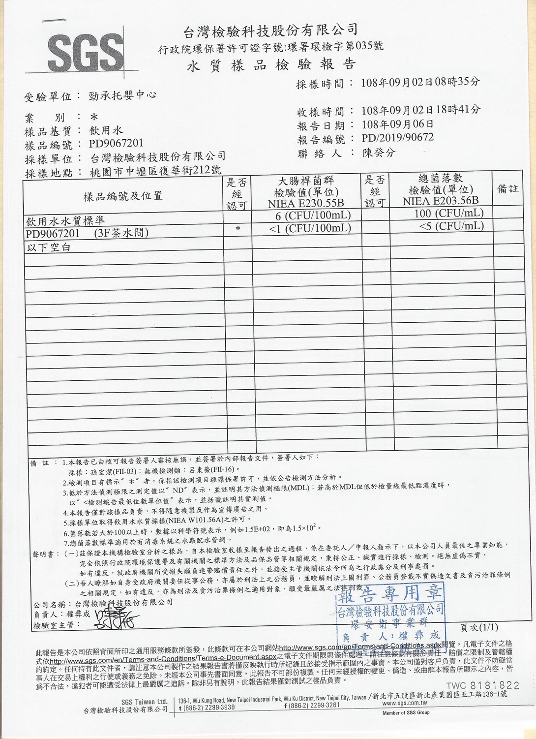 SGS水質檢測報告
