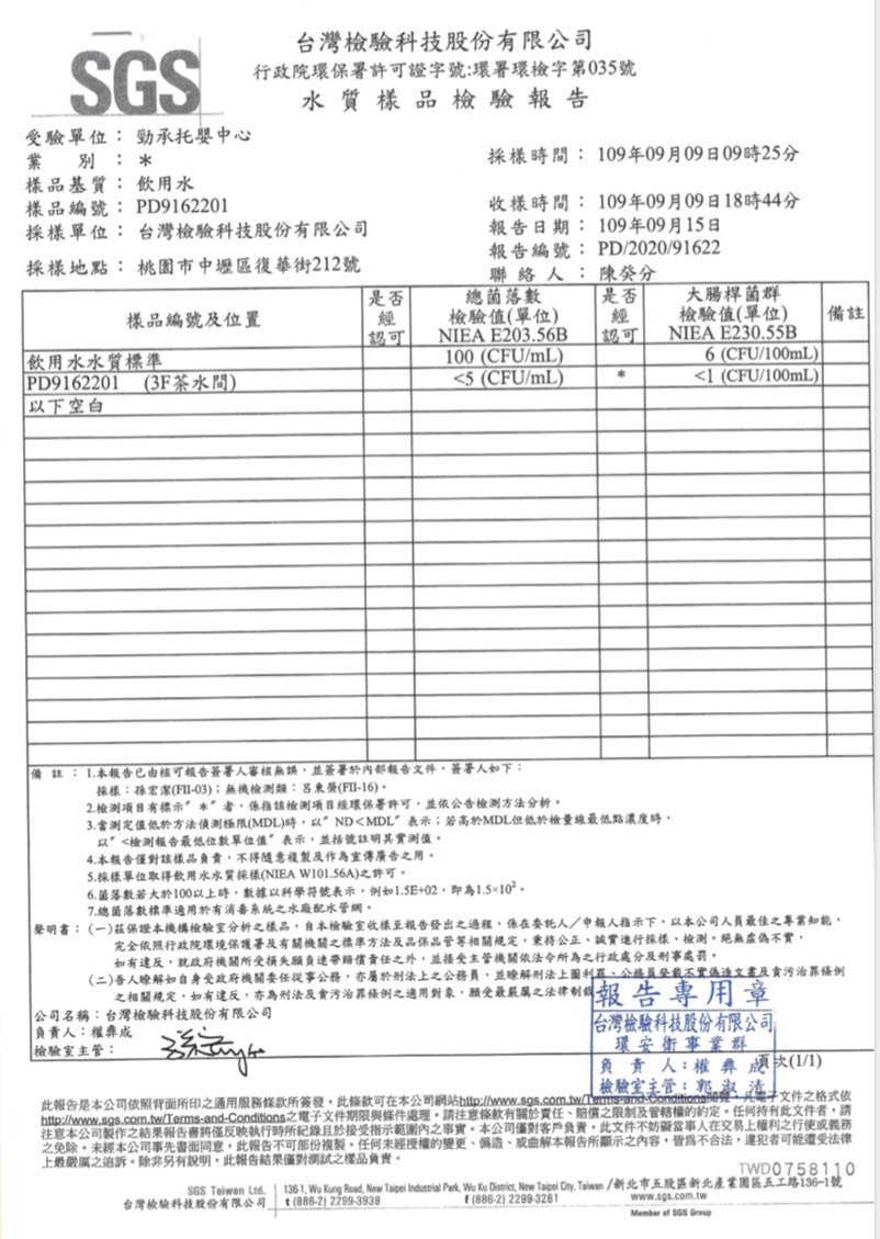 SGS水質檢測報告